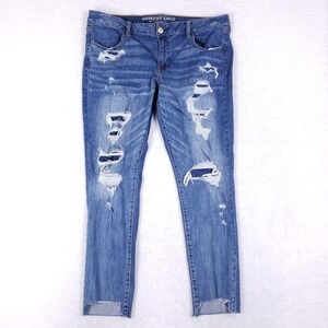 American Eagle Lowrise Distressed Blue Jeggings sz18